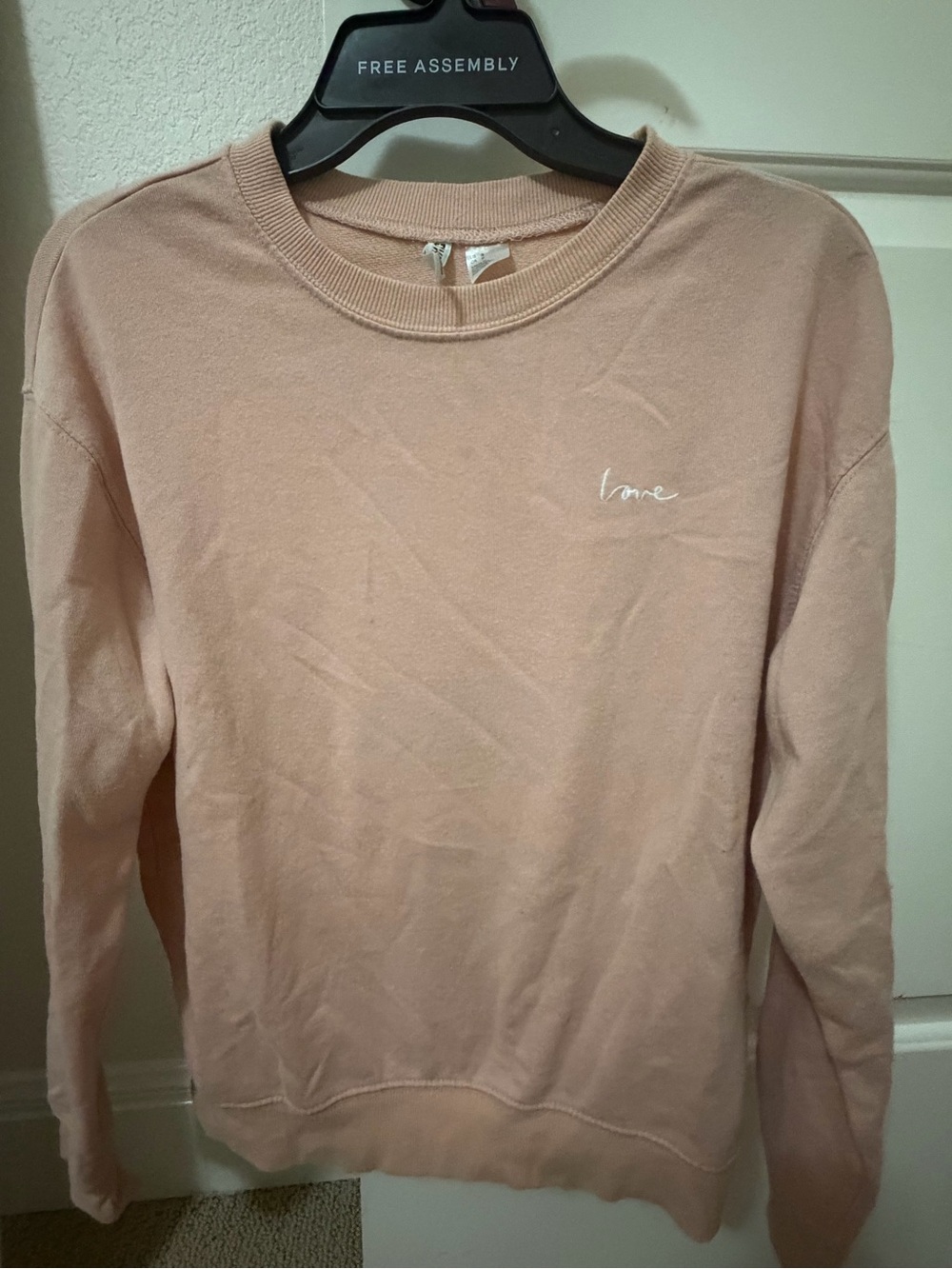 Light Pink Women's Crewneck Sweater with 'love' Embroidery